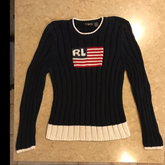 RALPH LAUREN Polo Jeans Co. Flag Sweater Tagged XL Missized ? Seems M - Picture 2 of 9